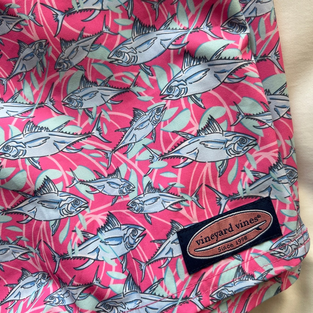 Vineyard Vines Kids Swim Trunks - Pink and Blue Fish Design